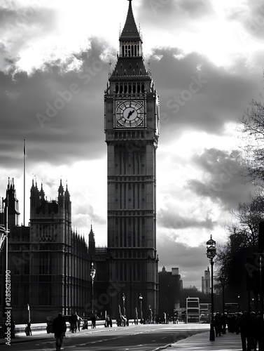 Iconic Big Ben in London Captured in Stunning Black and White Photography : Generative AI