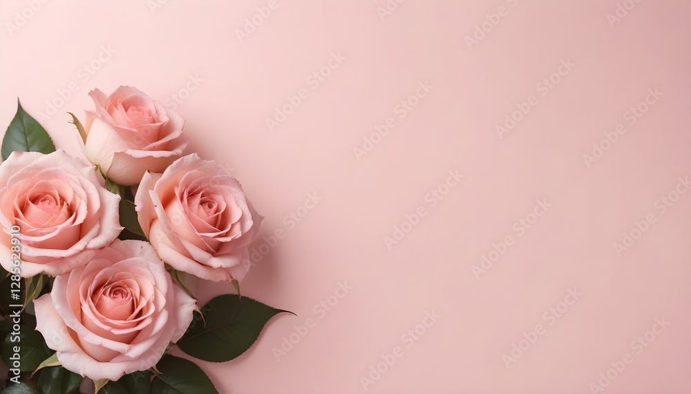 Fototapeta premium Pink roses on a light pink background