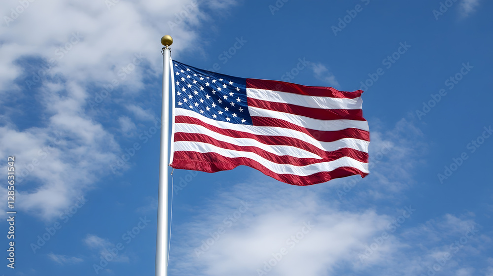 United States Flag Waving Under a Clear Blue Sky on a Sunny Day : Generative AI United States Flag Waving Under a Clear Blue Sky on a Sunny Day : Generative AI