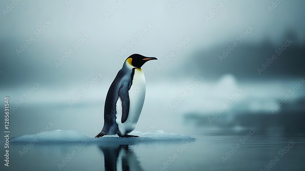 Obraz premium Emperor Penguin Standing on Ice Floe in Antarctic Waters