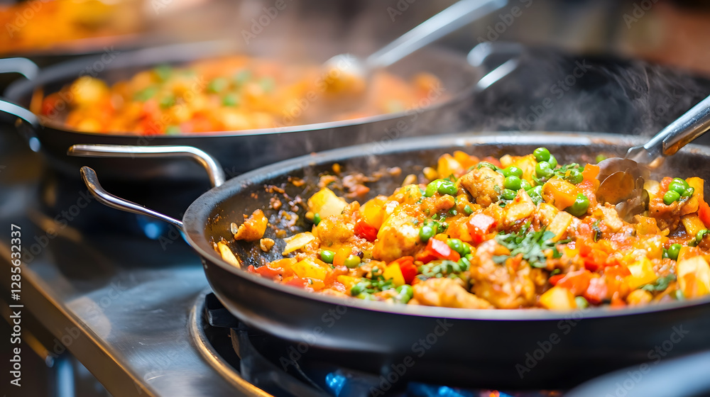 Gourmet Vegetable Stir Fry in a Large Pan with Vibrant Colors and Aromatic Steam : Generative AI Gourmet Vegetable Stir Fry in a Large Pan with Vibrant Colors and Aromatic Steam : Generative AI