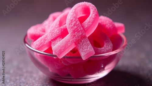 pink marmalades in the shape of a pink ribbon, a symbol of the worldwide fight against cancer. treating patients. Cancer patients.