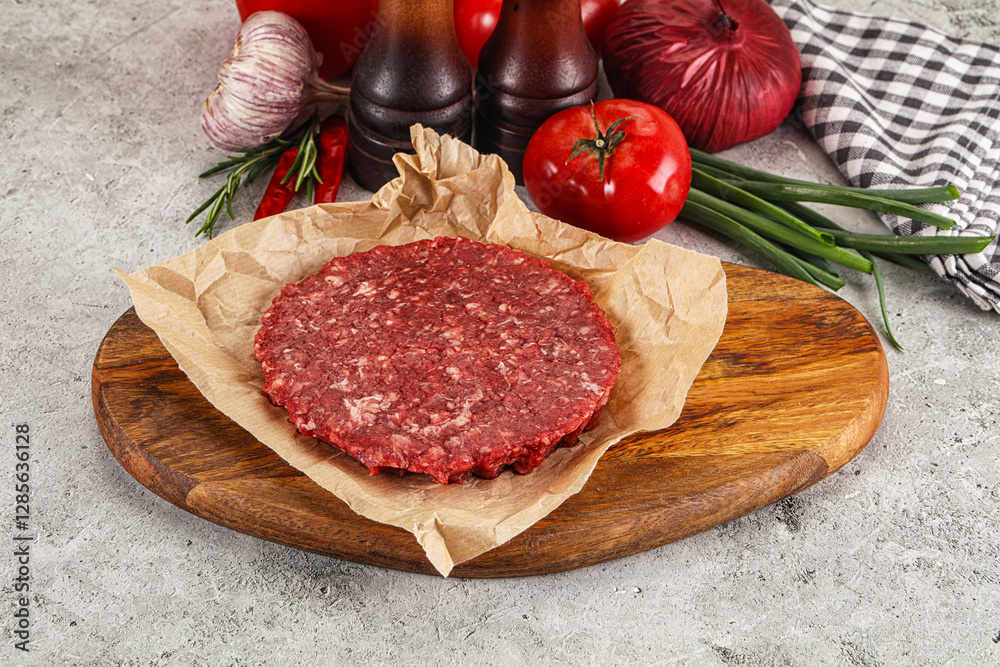 Raw beef burger cutlet minced meat Raw beef burger cutlet minced meat