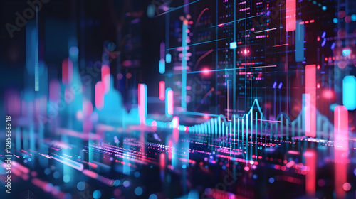 Abstract digital data visualization with vibrant colors and dynamic graphs illustrating trends  1 