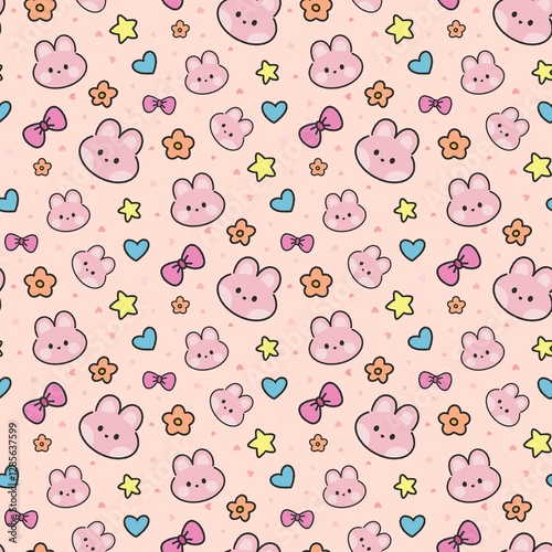 Cube pink rabbits with lovely seamless pattern 