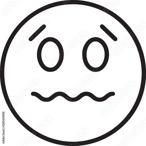An illustration of a round face emoticon with a vacant stare and biting its lip, showing an expression of fear