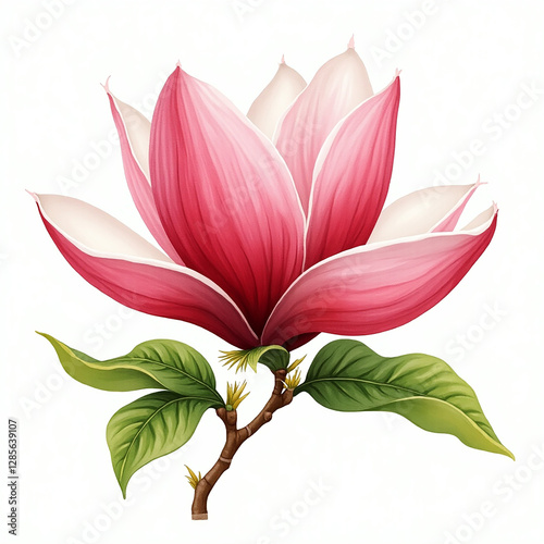 Vivid Red Magnolia A Detailed Watercolor Blossom on White
