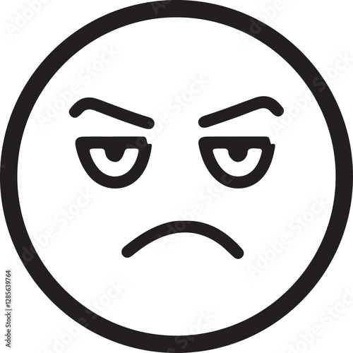 An illustration of a round face emoticon with angry eyes and a frowning mouth