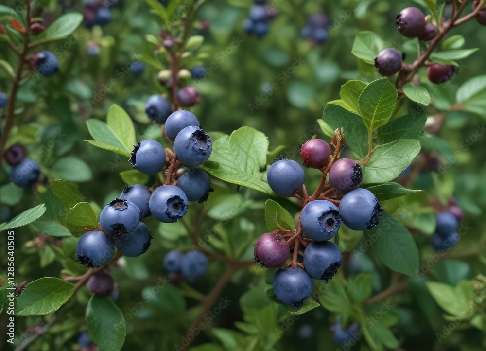 Dense thorny bush of dark purple bilberry with blueberries ripe and ready to eat, vegetation, wilderness, dense Dense thorny bush of dark purple bilberry with blueberries ripe and ready to eat, vegetation, wilderness, dense