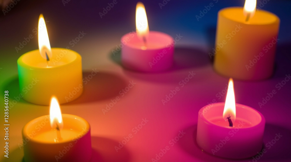 Colorful candles casting intriguing shadows in a high resolution image Colorful candles casting intriguing shadows in a high resolution image