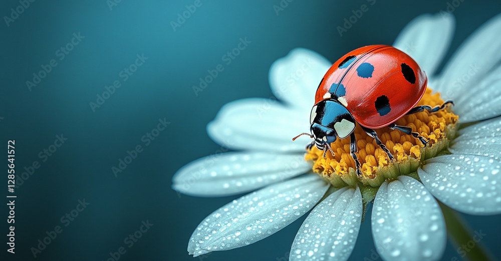 ladybug on a white daisy. ladybug on a flower. ladybug on a white daisy. ladybug on a flower.