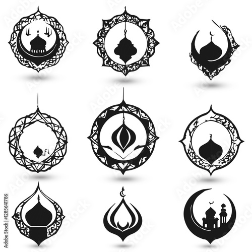 Design concept creative abstract logo collection Islamic raditional muslim symbols of Ramadan Mubarak fanous