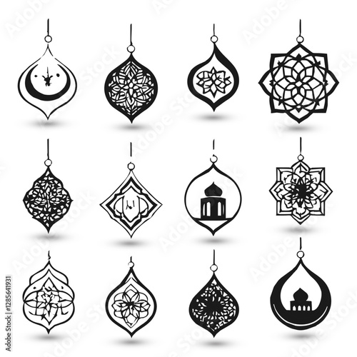 Design concept creative abstract logo collection Islamic raditional muslim symbols of Ramadan Mubarak