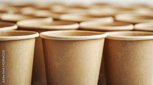 Many eco friendly brown paper cups arranged together close up drink image beige kraft coffee design