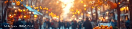 Orange Stand at a Vibrant Street Market During the Holiday Season. Generative AI