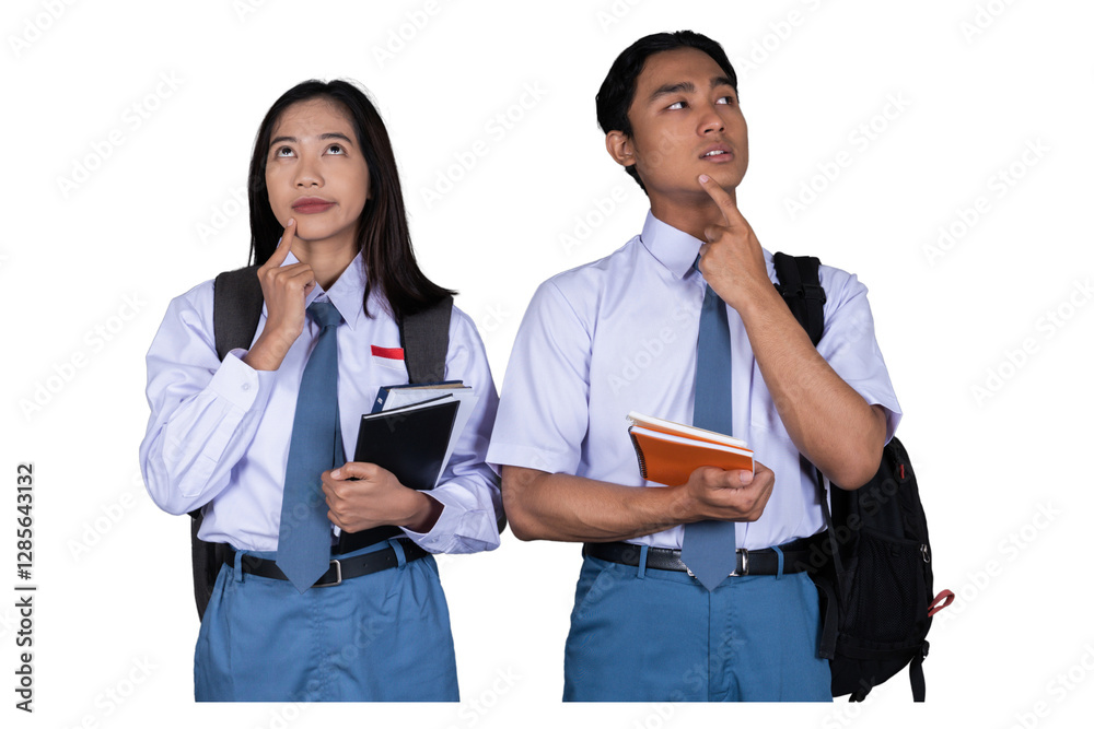 Indonesian Male and Female High School Student in Uniform Thinking or Confused Isolated Transparent Indonesian Male and Female High School Student in Uniform Thinking or Confused Isolated Transparent