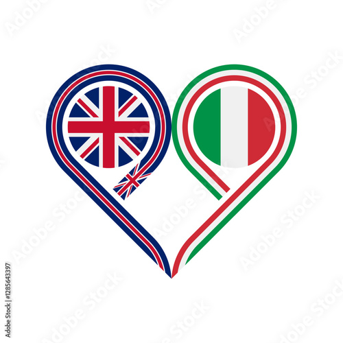 friendship concept. heart symbol icon of united kingdom and italy flags. vector illustration isolated on white background