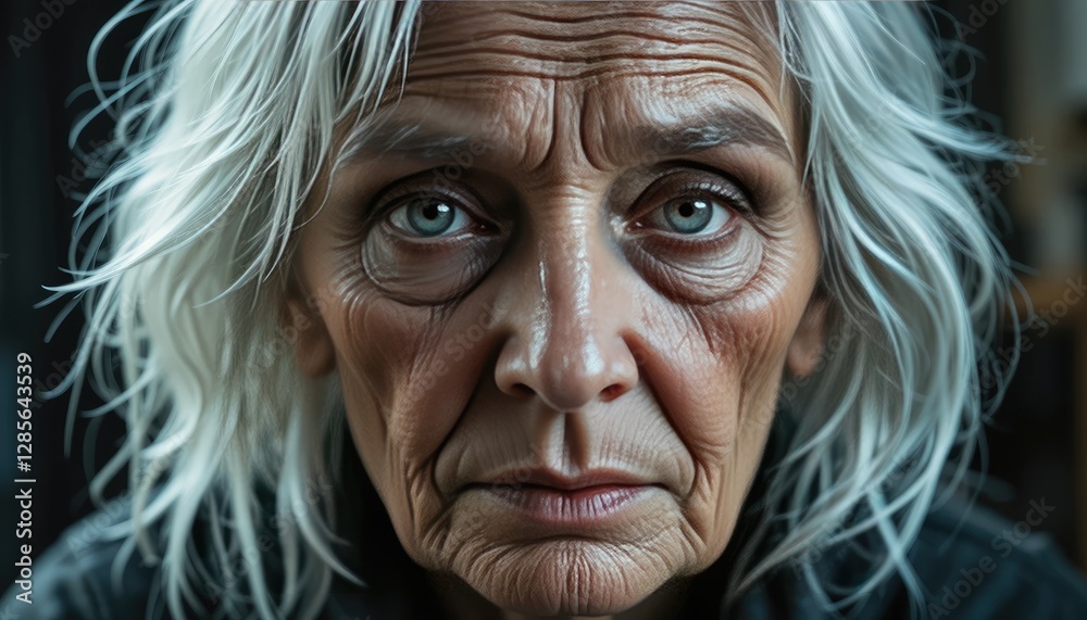 Tired Elderly Woman with White Hair and Deep Wrinkles Tired Elderly Woman with White Hair and Deep Wrinkles