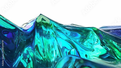 Abstract geometric waves in fluid motion with vibrant blue and green hues