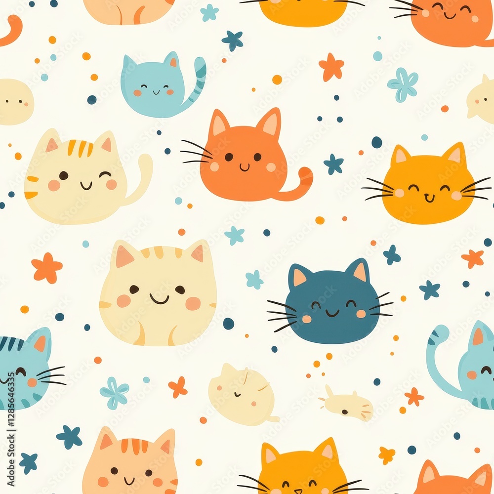 A fun and playful pattern featuring adorable cats in various poses and expressions that captures the charm of these beloved feline friends A fun and playful pattern featuring adorable cats in various poses and expressions that captures the charm of these beloved feline friends