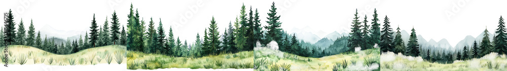Fototapeta premium Majestic evergreen forest with towering pine trees and misty mountains in the distance Serene and tranquil natural landscape setting perfect for outdoor adventure