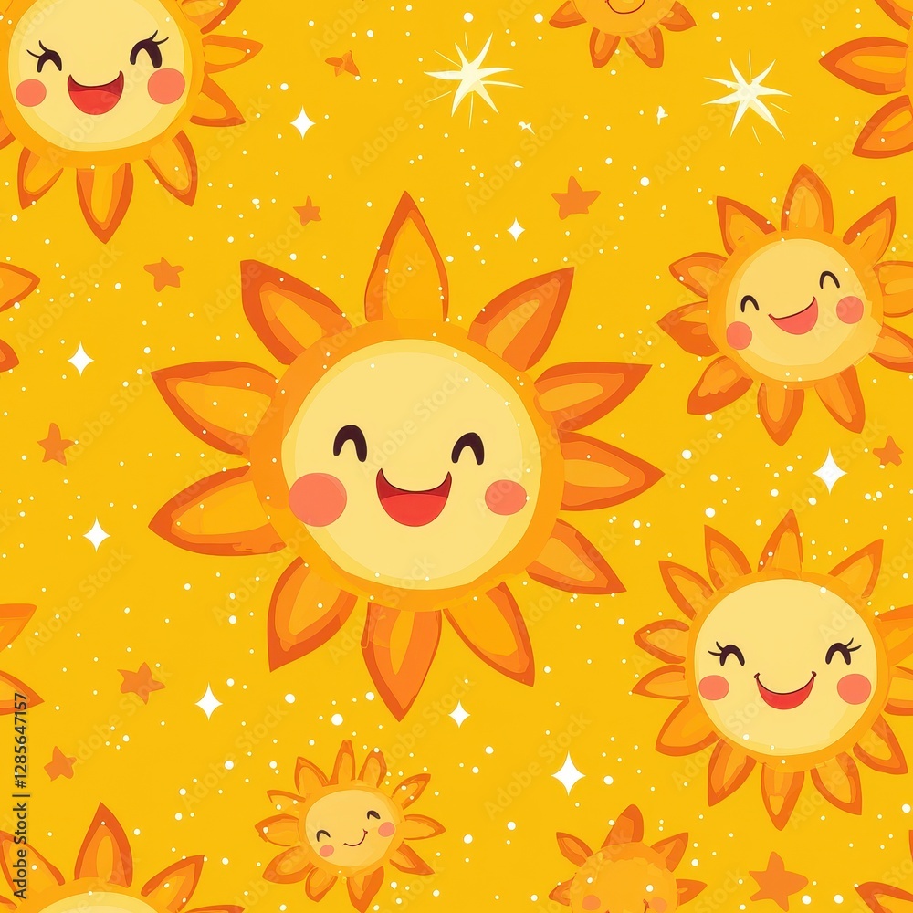 Fototapeta premium Charming sun with stars and a smile radiating joy and whimsy creating a delightful atmosphere for children's artwork and decor