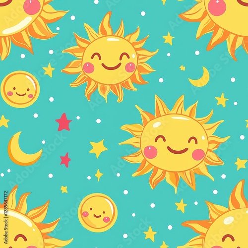 Unique pattern featuring a sun and moon combination creating a beautiful and serene atmosphere perfect for dreamy and artistic designs