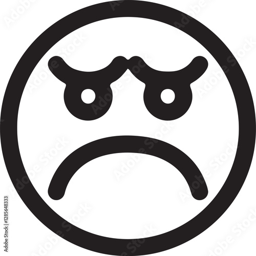 An illustration of a round-faced emoticon with furrowed brows, both eyes, and a pouting mouth, expressing frustration or annoyance
