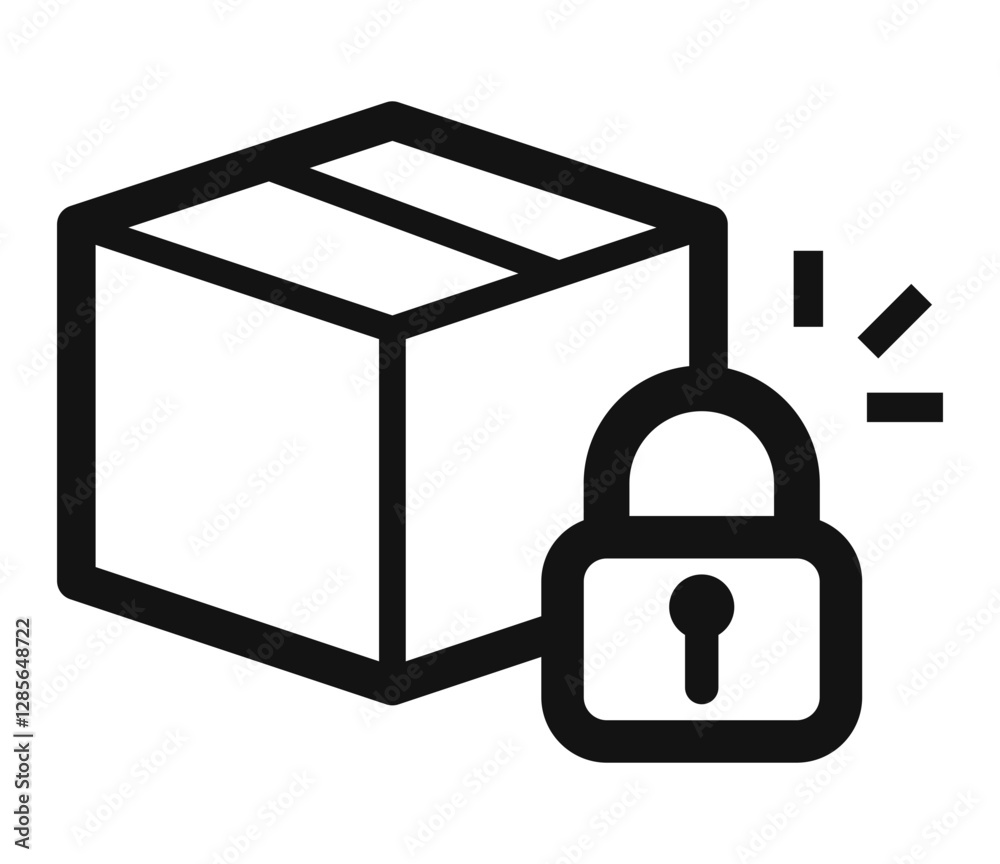 icon of a package with a padlock, indicating security, protection, or restricted access. icon of a package with a padlock, indicating security, protection, or restricted access.