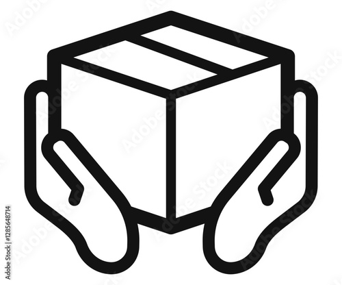 icon of a package being held by two hands, symbolizing care, handling, or safe delivery.