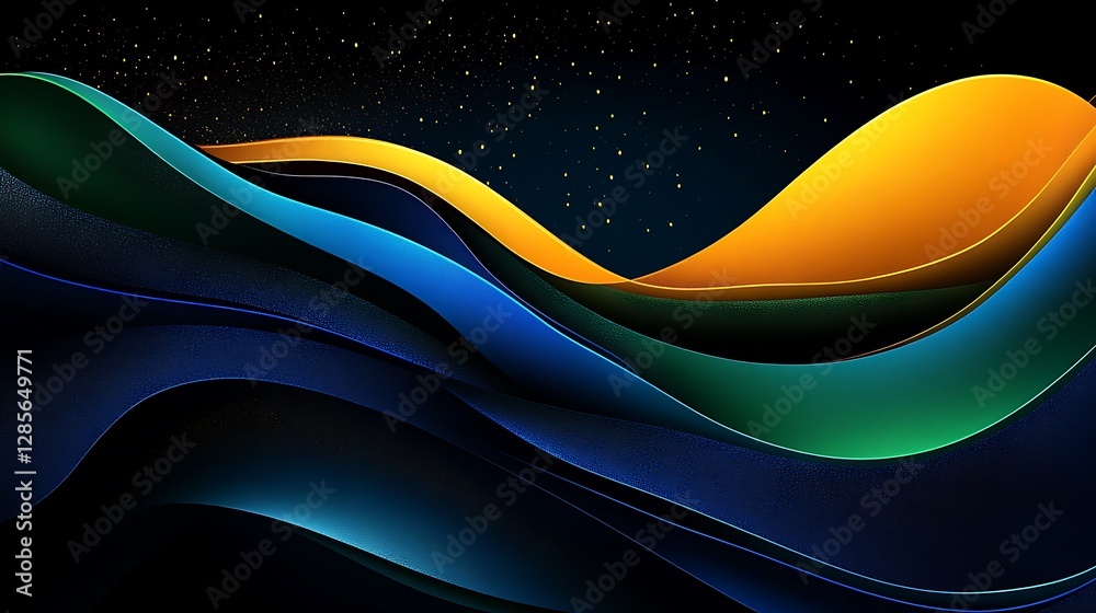 Fototapeta premium Abstract Night Sky Waves: Digital Art with Teal, Blue, and Gold Hues AI Generated