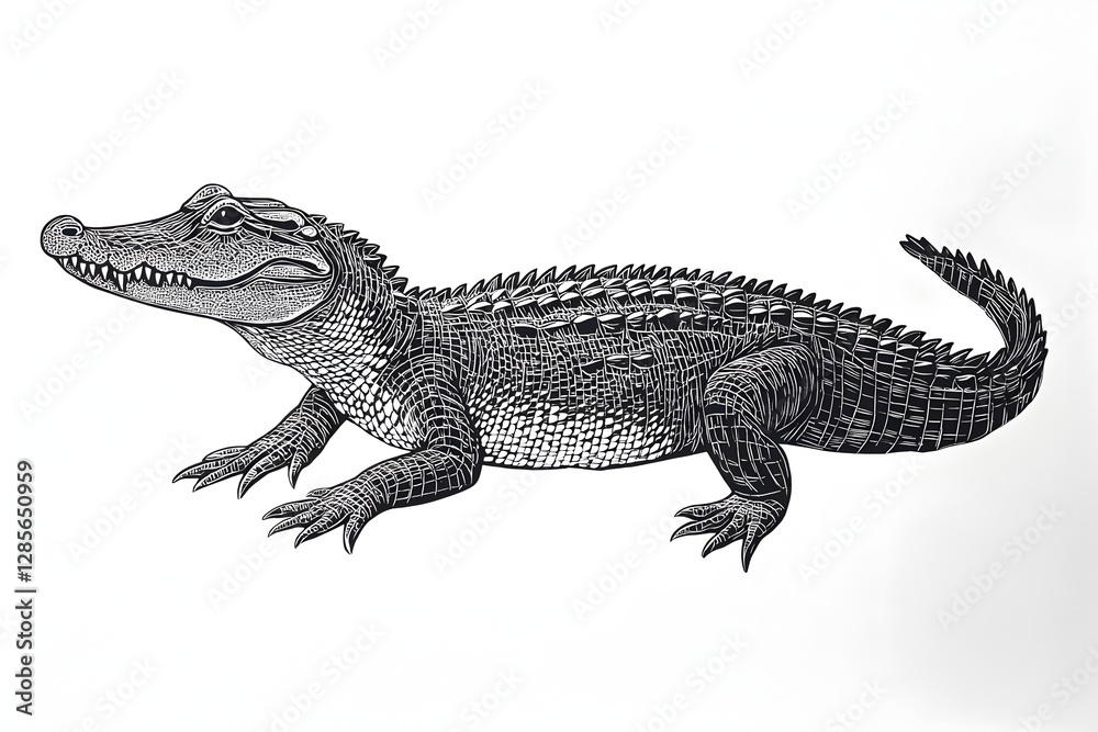 Naklejka premium Intricate drawing of a crocodile showcasing the majestic features of this ancient reptile