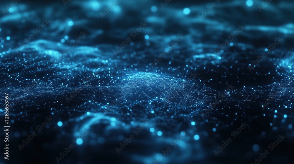 Digital Brain Interconnected Concept. Abstract blue particles glowing in a dark background. Digital Brain Interconnected Concept. Abstract blue particles glowing in a dark background.