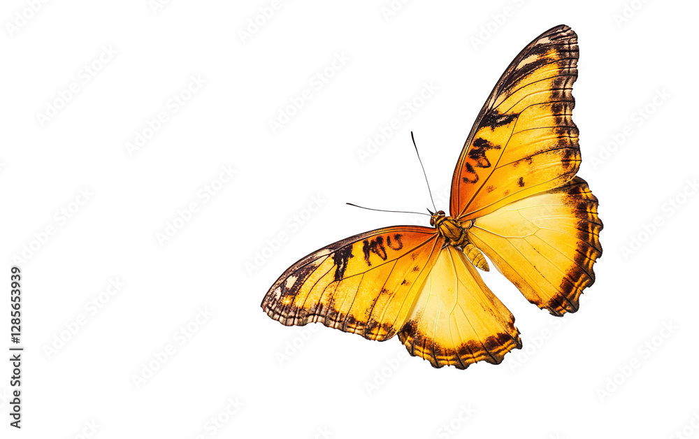 A beautiful yellow butterfly fly on transparent or white background