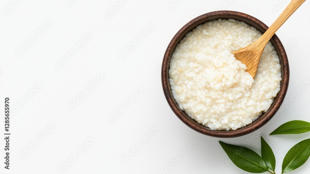 Cooking fresh rice in a rustic bowl kitchen table food photography minimalist style top-down view culinary experience Cooking fresh rice in a rustic bowl kitchen table food photography minimalist style top-down view culinary experience
