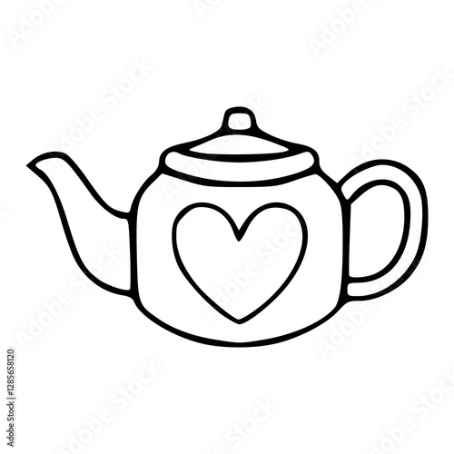 a line art drawing of a teapot with heart for coloring pages