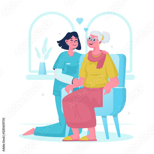 Illustration of caregiver with elderly patient vector design