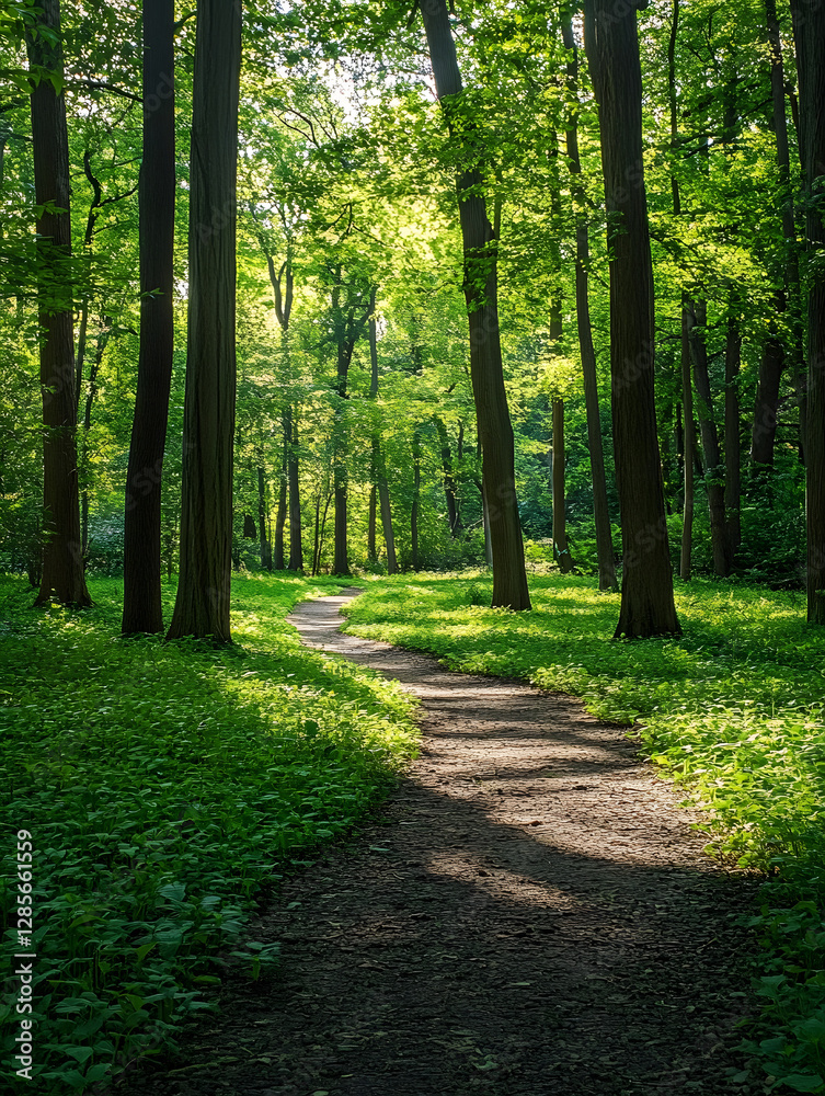 Enchanting Forest Path Dappled in Sunlight Amidst Lush Greenery and Tall Trees : Generative AI Enchanting Forest Path Dappled in Sunlight Amidst Lush Greenery and Tall Trees : Generative AI