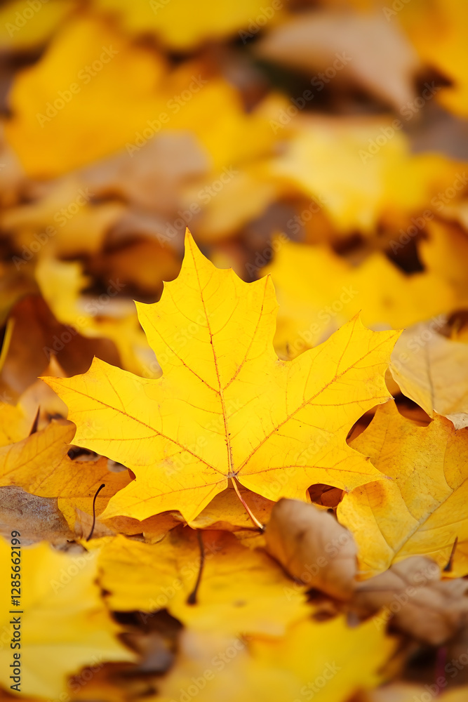 Closeup of Vibrant Yellow Autumn Maple Leaf with Soft Focus Background in Forest : Generative AI Closeup of Vibrant Yellow Autumn Maple Leaf with Soft Focus Background in Forest : Generative AI