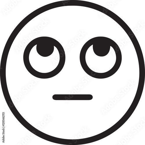 An illustration of a round-faced emoticon with both eyes looking upwards and a straight mouth