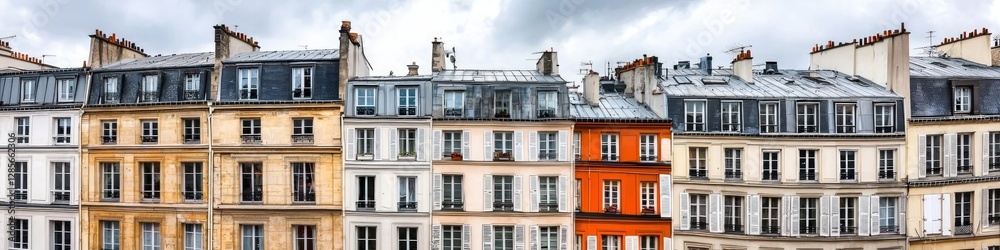 Fototapeta premium Parisian Apartment Buildings Architectural Exterior Facade Row Houses Cityscape