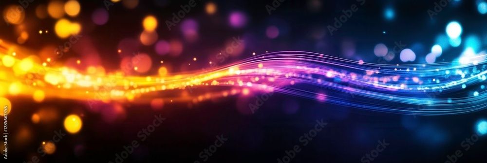 Obraz premium Vibrant Abstract Light Waves with Bokeh Effect on Dark Background