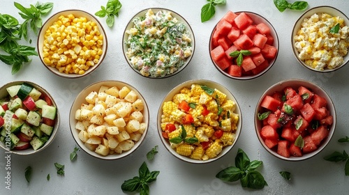 Healthy Summer Side Dishes Featuring Fresh Vegetables and Fruits. Generative AI photo