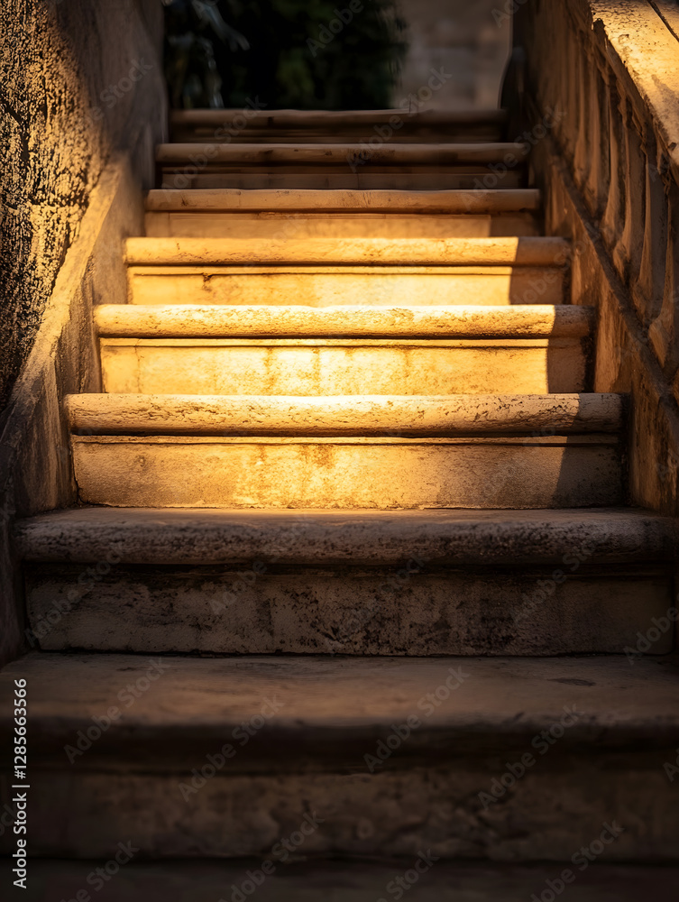 Golden Light Illuminates Rustic Stone Staircase at Sunset in Serene Outdoor Setting : Generative AI Golden Light Illuminates Rustic Stone Staircase at Sunset in Serene Outdoor Setting : Generative AI