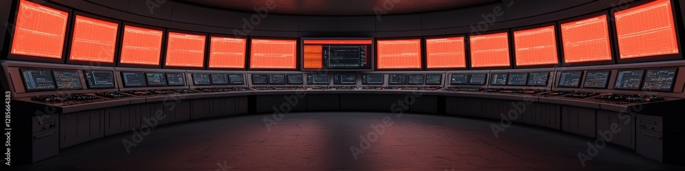 Control Room with Red Screens and Modern Technology Panels Control Room with Red Screens and Modern Technology Panels