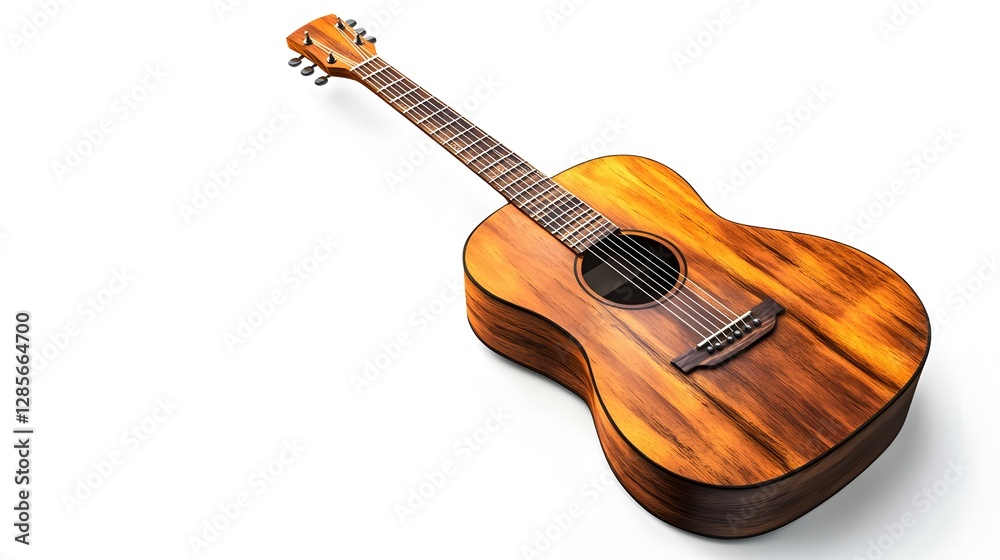Fototapeta premium A wooden guitar, isolated on a white background