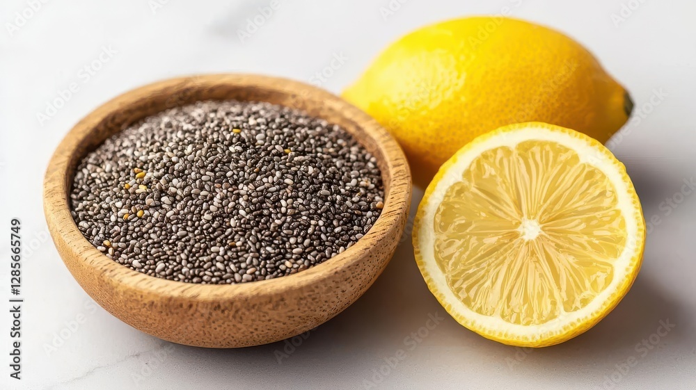 Chia seed and lemon infused water providing fiber and sustained energy Chia seed and lemon infused water providing fiber and sustained energy