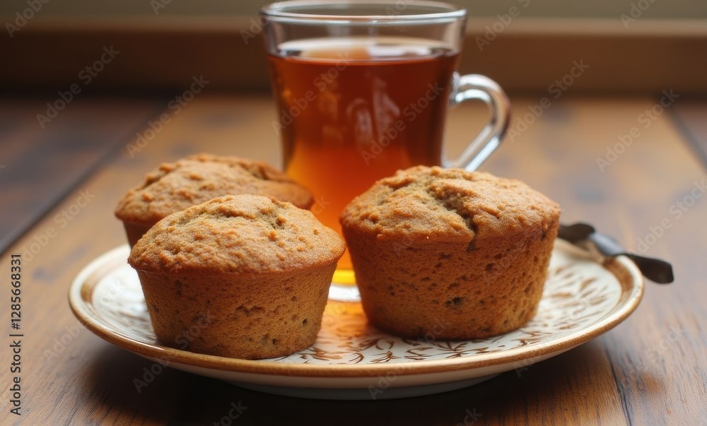 Freshly baked muffins and tea Freshly baked muffins and tea