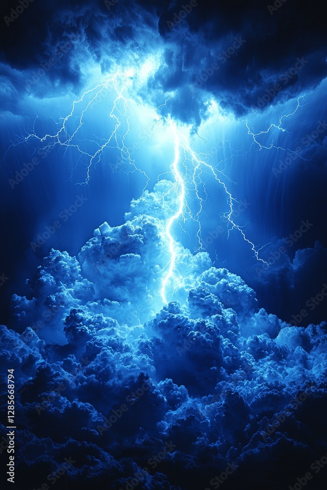 A blue sky with a lightning bolt in the middle of it