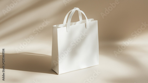 Minimalist white gift bag with clean lines in soft lighting